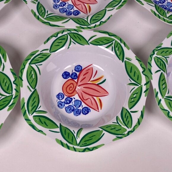 Trudeau Melamine Salad Cereal Bowls Set of 6 Fruit Blueberry Print Scallop Edges - Picture 3 of 9